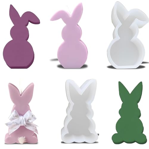 2 Stück Silikonform Ostern,Ostern Kaninchen Silikonformen 3D Silikonformen Gießformen Ostern Gießform Kerzenhalter Silikon Kerzenhalter Hasenform für Ostern für Sojawachskerzen, Oster-DIY-Geschenke von Vulevirtue