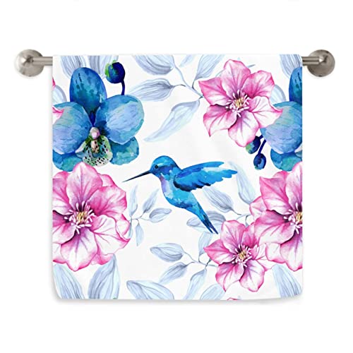 VunKo Blaue Kolibri-Küchenhandtuch, weich, sehr saugfähig, Handtuch, Heimdekoration, Mehrzweck, für Badezimmer, Hotel, Fitnessstudio und Spa, 40 x 60 cm, rosa Blumen von VunKo