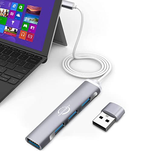 USB C Hub,Vunvooker Mini USB Dongle mit 4 Anschlüssen und USB-C zu USB Adapter,USB C Expander für Laptop(2-Fuß-Kabel,3 USB 2.0,1 USB 3.0),tragbarer Daten-Hub für MacBook Pro/Air,iMac,Surface Pro(Grau) von Vunvooker