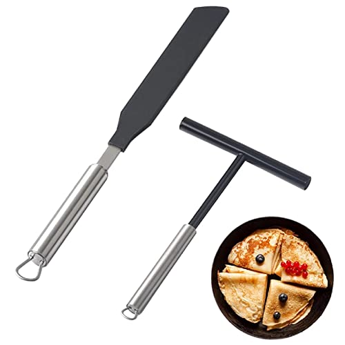 Vusddy 1 Satz Crepes Verteiler, Edelstahl Teigverteiler für Crepes, 19.5 cm Crepes Wender Tool, Crepes Maker Zubehör mit Spatel für Pancake, Crepespfanne von Vusddy