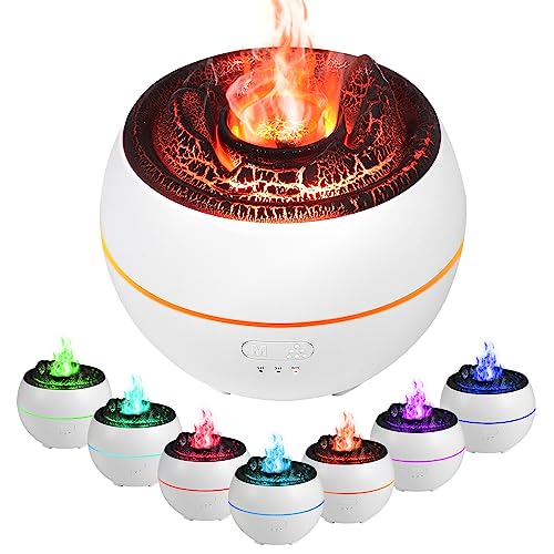 Vusddy Flammen Aroma Diffusor, Diffuser Luftbefeuchter,3 Timer, 7 Farbigem,Wasserlose Abschaltautomatik, Luftbefeuchter Humidifier Für Zuhause, Büro, Schlafzimmer, Räume(White) von Vusddy