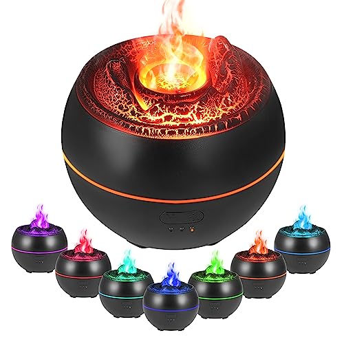 Vusddy Flammen Aroma Diffusor,Diffuser Luftbefeuchter,3 Timer, 7 Farbigem,Wasserlose Abschaltautomatik, Luftbefeuchter Humidifier Für Zuhause, Büro, Schlafzimmer, Räume(Black) von Vusddy