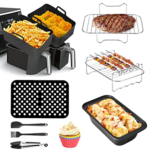 Vusddy 10-teiliges Heißluftfritteusen Zubehör für Ninja Foodi Dual AF400EU, AF500EU, AF300EU - Doppelkammer Airfryer Accessories XL Set für Innsky, Princess, Tiastar, Devology, Emerio 7,6L-10,4L von Vusddy