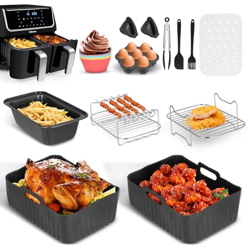 Vusddy 12-teiliges Dual Zone Heißluftfritteusen Zubehör für Ninja Foodi Max AF300EU/AF400EU/AF500EU, Doppelkammer Airfryer XL Accessories Set für Innsky, Princess, Tiastar, Devology, Emerio 7,6-10,4L von Vusddy