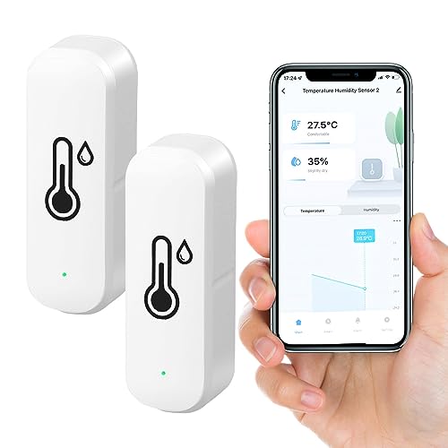 Vusddy 2 Stücke WLAN Thermometer Hygrometer für Innen, WiFi Temperatursensor kabelloser mit Datenrekorder, Fernüberwachung und Alarm über die Tuya-App, kompatibel mit Alexa, Google Home, Smart Life von Vusddy