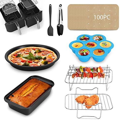 Vusddy 8-teiliges Dual Zone Heißluftfritteusen Zubehör für Ninja Foodi Max AF400EU/AF300EU/AF500EU, Doppelkammer Airfryer Accessories Set für Profi Cook, Princess, Balter, Innsky, Emerio 7,6L-10,4L von Vusddy
