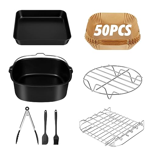 Vusddy 8-teiliges Heißluftfritteuse XXL Zubehör für COSORI 5,5 L/6,4 L, 8 Zoll Eckig Airfryer XL Accessories Set für Philips 6,2 L/7,3 L, Cecotec 5,5 L/6 L, Princess 5,2 L/6,5 L, Innsky, Tefal, Klamer von Vusddy