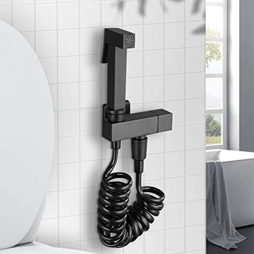 Vusddy Bidet Handbrause für Toilette - Schwarz Bidet Brause Set mit Teleskop Brauseschlauch und Halter - WC Duschkopf popo Spray aus Kupfer für Windel, Tierbad und Wandreinigung - G1/2" Ventil von Vusddy