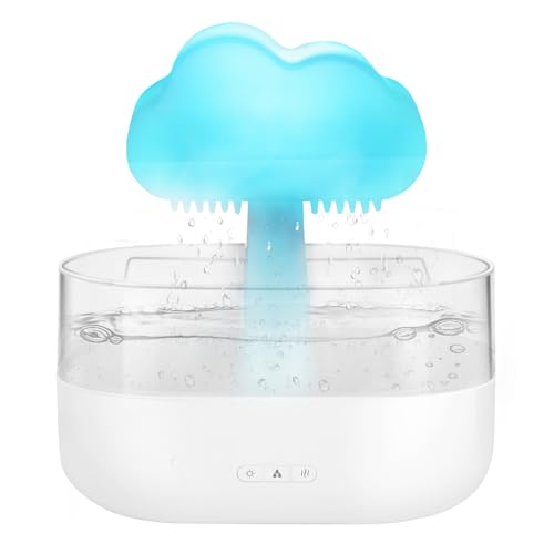 Vusddy Regenwolken Luftbefeuchter - 200ml Regen Pilz Lampe mit Wasser und Regengeräuschen - 2-in-1 Air Humidifier/Aroma Diffuser für Raum, Schlafzimmer, Kinderzimmer - Mit 7 Farben Nachtlicht, Timer von Vusddy