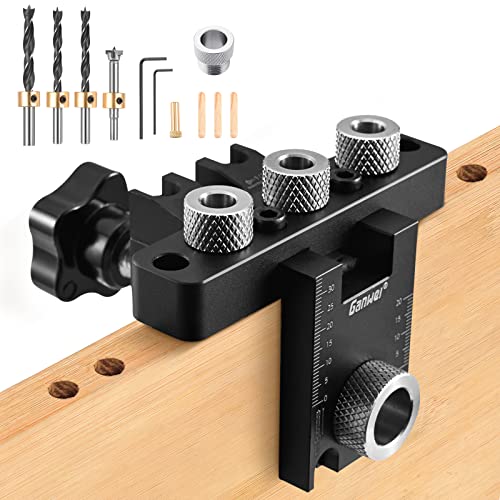 Vusddy Taschenloch Bohrschablone, 3-in-1 Pocket Hole Jig Kit mit 8/10/15mm Bohrsch, Woodworking Dübel Jig Set Bohrführung Puncher Locator Bohrerführung für 0-52mm Plattendicke von Vusddy