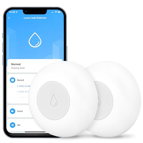 Vusddy WLAN & Zigbee Wassermelder Wasseralarm, 2 Stücke Smart Wassersensor mit Batterie, WiFi Wasserleckdetektor für Küche, Keller, Badezimmer, Alarm über die Tuya-App, kompatibel mit Alexa & Homekit von Vusddy