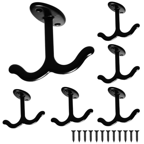 Vuteukis 6 Stück Deckenhaken Schwarz, Doppelhaken mit Schrauben, Metallhaken Garderobe Schwarz für Kleidung Taschen Hüte von Vuteukis