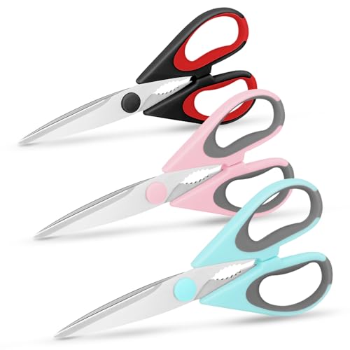 Vutyvve 3 abnehmbare Küchenscheren, Edelstahlklingen, weicher Griff, Mehrzweck-Küchenscheren-Set, schwarz, himmelblau, rosa von Vutyvve
