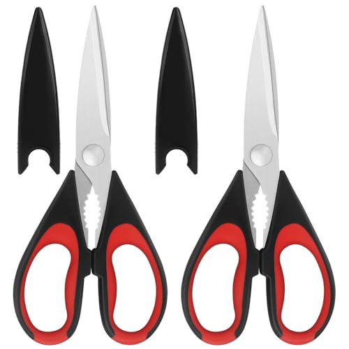 Vutyvve Küchenschere, Edelstahlklingen, weicher Griff, Mehrzweck-Küchenscheren Set, Rot/Schwarz, 2 Stück von Vutyvve