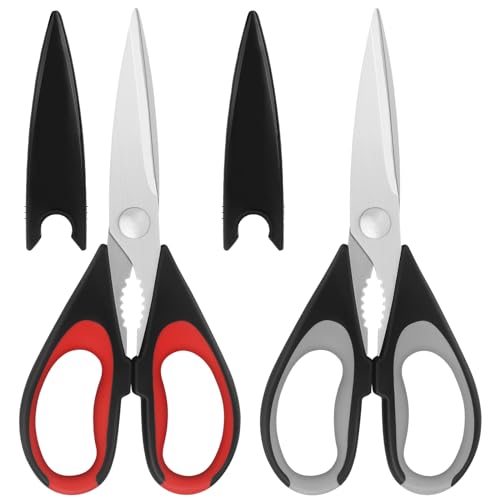Vutyvve Küchenschere, Edelstahlklingen, weicher Griff, Mehrzweck-Küchenscheren-Set, rot/grau, 2-teiliges Set von Vutyvve