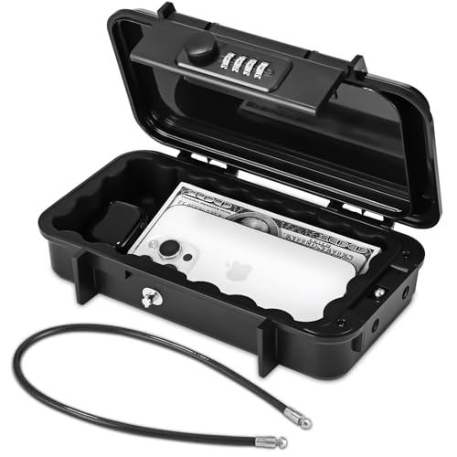 Tragbarer Tresor,[Wasserdicht] 4 Stellig Zahlencode Sicherheitsbox Outdoor Sicherheitssafe mit 6MM Dicker Abnehmbarem Drahtseil, Sichert Wertsachen auf Reisen, am Strand, beim Camping, im Büro, Autos von Vuxava
