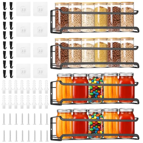 Vuxava Gewürzregal Ohne Bohren – Gewürzregal Wand 4er Set, Gewürz Organizer aus Metall, Küchenregal Gewürze Selbstklebend oder Schraubbar, Hängeregal für Küche & Küchen Aufbewahrung von Vuxava