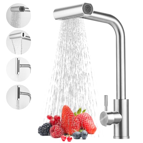 Vuxava Wasserhahn Küche ausziehbar mit 4 Modus – Edelstahl Mischbatterie mit Wasserfall Auslauf, Küchenarmatur Hochdruck 3/8 Zoll für Spülbecken Vuxava Wasserhahn Küche ausziehbar mit 4 Modus – Edelstahl Mischbatterie mit Wasserfall Auslauf, Küchenarmatur Hochdruck 3/8 Zoll für Spülbecken von Vuxava