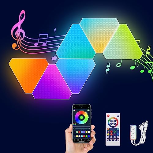 Vvciic Triangle LED Light Panels Wandleuchte Innen, 6 LED Panels Dimmbar WiFi Smart RGBIC Lichtpanels Wandleuchte Innen DIY-Design Bluetooth Musik Sync für Gaming Deko von Vvciic