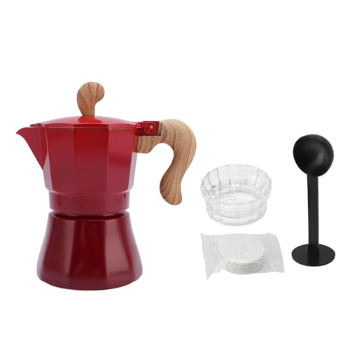 Vvikizy 150 Ml Italienische Kaffeemaschine, Kaffeekanne Aluminiumlegierung Kaffee Brauerei mit Kaffeehändler Löffel 100 Filterpapiere für Hausbrauen Mokka Latte Cappuccino (Gradient rot) von Vvikizy