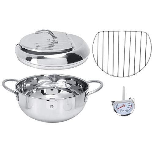 Vvikizy Edelstahl -Frittiertopf, Nicht -Stall -Schicht -Fritteuse -Pfanne mit Abnehmbarem Öl Tropftropfenabweicher für Hühnerflügelgarnelen mit Ölthermometer und Filterregal (Ölwanne - 2,2 l (20 von Vvikizy