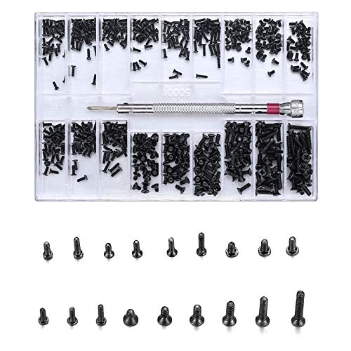 Vwoqiy 500 Stk Mikro Reparaturschrauben, winziges Kohlenstoffstahl Minischrauben Sortiment, elektronische Schrauben für Brille Laptop Schmuck Uhrenreparatur mit Schraubendreher von Vwoqiy