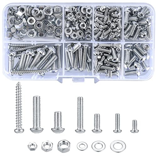 Vwoqiy 380Stk Flachkopfschrauben mit Muttern und Unterlegscheiben, M3/M4/M5 Sechskantschrauben Maschinenschrauben Set für Industrieelektronik Heimbüro(Silber 380) von Vwoqiy