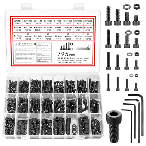 795 x Sechskantschrauben mit Muttern, M3 M4 M5 M6 Schrauben Set, Zylinderschrauben mit Innensechskant Schrauben Set, Schwarz Maschinenschrauben Muttern Set mit Unterlegscheiben Gewindeschrauben Set 795 x Sechskantschrauben mit Muttern, M3 M4 M5 M6 Schrauben Set, Zylinderschrauben mit Innensechskant Schrauben Set, Schwarz Maschinenschrauben Muttern Set mit Unterlegscheiben Gewindeschrauben Set von Vwoqiy