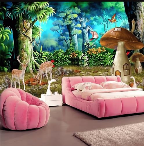 VwrxnchCoatx Benutzerdefinierte 3D-Cartoon-Waldpilz-Tapete Kinderzimmer-Wandbild-Wandverkleidungen Wohnkultur-Hintergrund-200X140Cm von VwrxnchCoatx