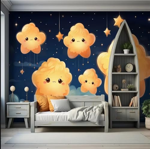 VwrxnchCoatx Benutzerdefinierte 3D Sternenhimmel Tapete Für Kinder Cartoon Stern Wandbild Kinderzimmer Kindergarten Dekor Weltraum Thema Wohnkultur-350X245Cm von VwrxnchCoatx