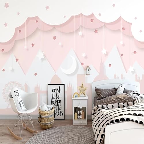 VwrxnchCoatx Benutzerdefinierte 3D-Wandbild Handgemalte Rosa Wolken Mädchen Schlafzimmer Kinderzimmer Wohnkultur Hintergrund Tapete-250X175Cm von VwrxnchCoatx