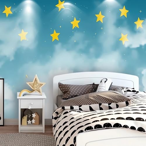 VwrxnchCoatx Benutzerdefinierte Cartoon Star White Cloud Kinderzimmer Schlafzimmer Tapete Blauer Himmel Wandbilder 3D Wandkunst Dekor Hintergrundmalerei-350X245Cm von VwrxnchCoatx