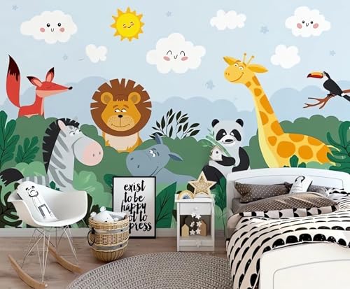 VwrxnchCoatx Benutzerdefinierte Wandbild Cartoon Niedliche Waldtiere Tapete Für Kinderzimmer Personalisierte Wandkunst Dekor Hintergrund-400X280Cm von VwrxnchCoatx
