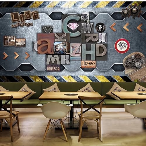 VwrxnchCoatx Benutzerdefinierte Wandbild Jeder Größe Retro Industrie Metall Buchstaben Tapete Home Decor Hintergrund Restaurant Kaffee Wandverkleidung-200X140Cm von VwrxnchCoatx