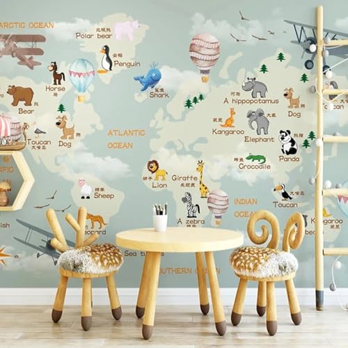 VwrxnchCoatx Benutzerdefinierte Wandtapete Jeder Größe 3D Cartoon Weltkarte Tapete Kinderzimmer Hintergrundwand-350X245Cm von VwrxnchCoatx