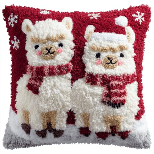 VwrxnchCoatx Knüpfteppich Zum Selber Knüpf-Sets Mit Kissen Knüpfen-Set 43X43Cm Kissenbezug-Set Für Erwachsene Und Kinder Latch Hook Kit Heimaccessoire（Bausätze Alpaka Weihnachten） von VwrxnchCoatx