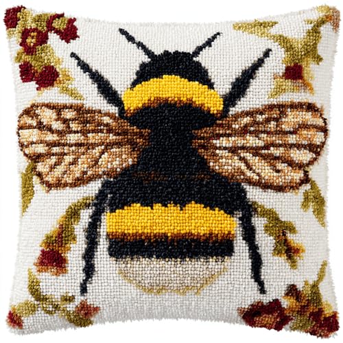 VwrxnchCoatx Knüpfteppich Zum Selber Knüpf-Sets Mit Kissen Knüpfen-Set 43X43Cm Kissenbezug-Set Für Erwachsene Und Kinder Latch Hook Kit Heimaccessoire（Biene） von VwrxnchCoatx