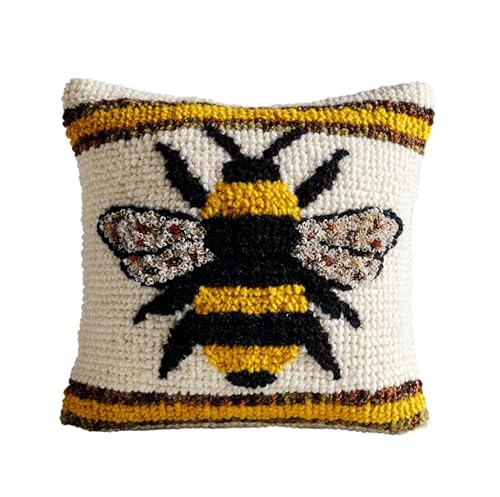 VwrxnchCoatx Knüpfteppich Zum Selber Knüpf-Sets Mit Kissen Knüpfen-Set 43X43Cm Kissenbezug-Set Für Erwachsene Und Kinder Latch Hook Kit Heimaccessoire（Biene） von VwrxnchCoatx