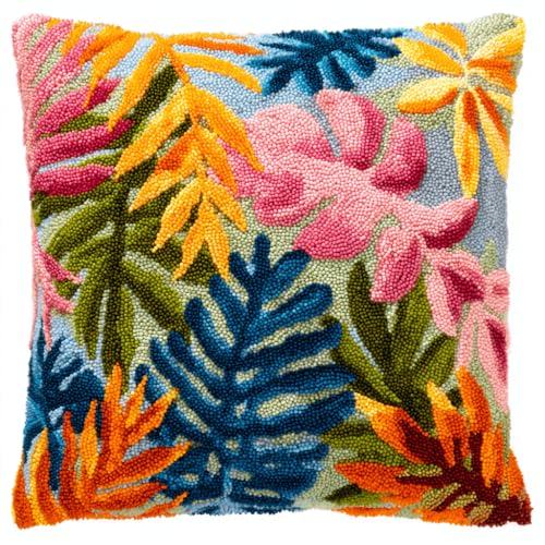 VwrxnchCoatx Knüpfteppich Zum Selber Knüpf-Sets Mit Kissen Knüpfen-Set 43X43Cm Kissenbezug-Set Für Erwachsene Und Kinder Latch Hook Kit Heimaccessoire（Blätter） von VwrxnchCoatx