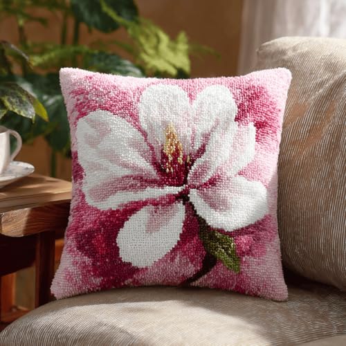 VwrxnchCoatx Knüpfteppich Zum Selber Knüpf-Sets Mit Kissen Knüpfen-Set 43X43Cm Kissenbezug-Set Für Erwachsene Und Kinder Latch Hook Kit Heimaccessoire（Blume） von VwrxnchCoatx