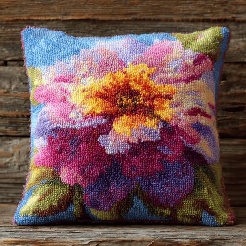 VwrxnchCoatx Knüpfteppich Zum Selber Knüpf-Sets Mit Kissen Knüpfen-Set 43X43Cm Kissenbezug-Set Für Erwachsene Und Kinder Latch Hook Kit Heimaccessoire（Blumen） von VwrxnchCoatx