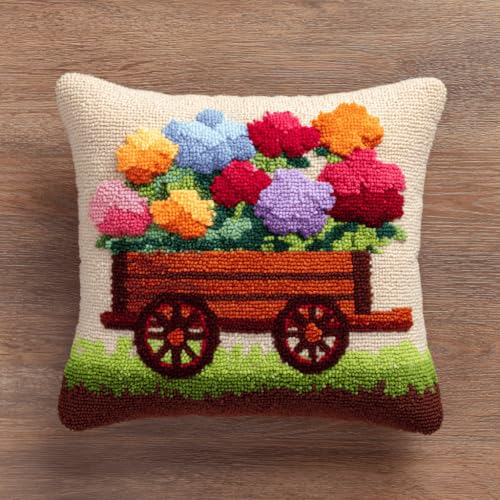 VwrxnchCoatx Knüpfteppich Zum Selber Knüpf-Sets Mit Kissen Knüpfen-Set 43X43Cm Kissenbezug-Set Für Erwachsene Und Kinder Latch Hook Kit Heimaccessoire（Blumen） von VwrxnchCoatx