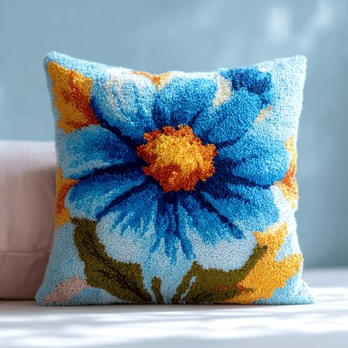 VwrxnchCoatx Knüpfteppich Zum Selber Knüpf-Sets Mit Kissen Knüpfen-Set 43X43Cm Kissenbezug-Set Für Erwachsene Und Kinder Latch Hook Kit Heimaccessoire（Blumen） von VwrxnchCoatx