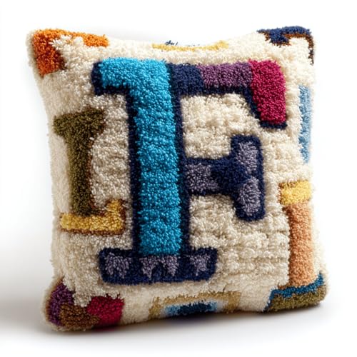 VwrxnchCoatx Knüpfteppich Zum Selber Knüpf-Sets Mit Kissen Knüpfen-Set 43X43Cm Kissenbezug-Set Für Erwachsene Und Kinder Latch Hook Kit Heimaccessoire（Brief） von VwrxnchCoatx