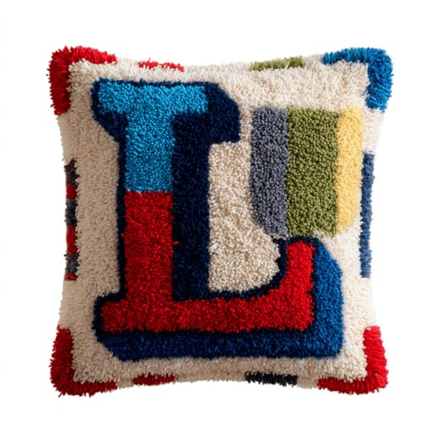 VwrxnchCoatx Knüpfteppich Zum Selber Knüpf-Sets Mit Kissen Knüpfen-Set 43X43Cm Kissenbezug-Set Für Erwachsene Und Kinder Latch Hook Kit Heimaccessoire（Brief） von VwrxnchCoatx