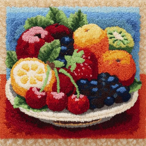 VwrxnchCoatx Knüpfteppich Zum Selber Knüpf-Sets Mit Kissen Knüpfen-Set 43X43Cm Kissenbezug-Set Für Erwachsene Und Kinder Latch Hook Kit Heimaccessoire（Früchte Auf Einem Teller） von VwrxnchCoatx