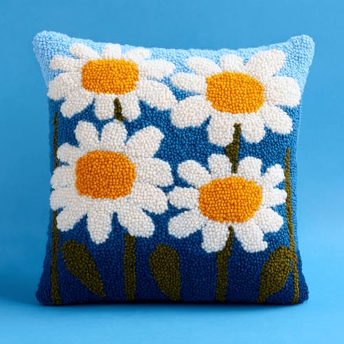 VwrxnchCoatx Knüpfteppich Zum Selber Knüpf-Sets Mit Kissen Knüpfen-Set 43X43Cm Kissenbezug-Set Für Erwachsene Und Kinder Latch Hook Kit Heimaccessoire（Gänseblümchen） von VwrxnchCoatx