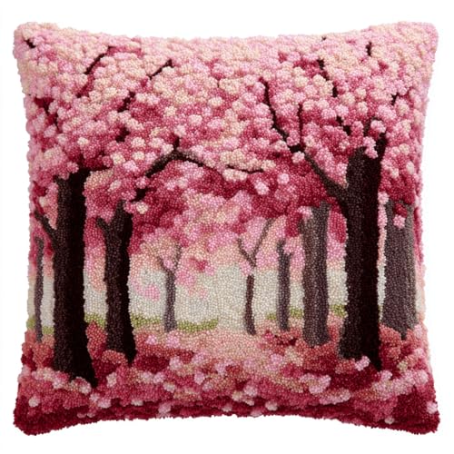 VwrxnchCoatx Knüpfteppich Zum Selber Knüpf-Sets Mit Kissen Knüpfen-Set 43X43Cm Kissenbezug-Set Für Erwachsene Und Kinder Latch Hook Kit Heimaccessoire（Kirschblüten In Voller Blüte） von VwrxnchCoatx