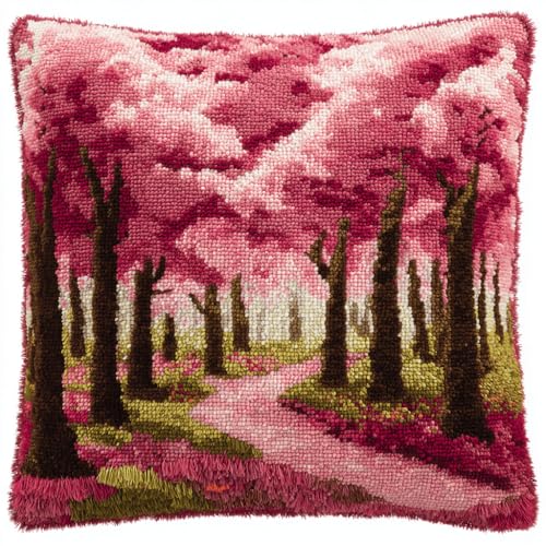 VwrxnchCoatx Knüpfteppich Zum Selber Knüpf-Sets Mit Kissen Knüpfen-Set 43X43Cm Kissenbezug-Set Für Erwachsene Und Kinder Latch Hook Kit Heimaccessoire（Kirschblüten In Voller Blüte） von VwrxnchCoatx