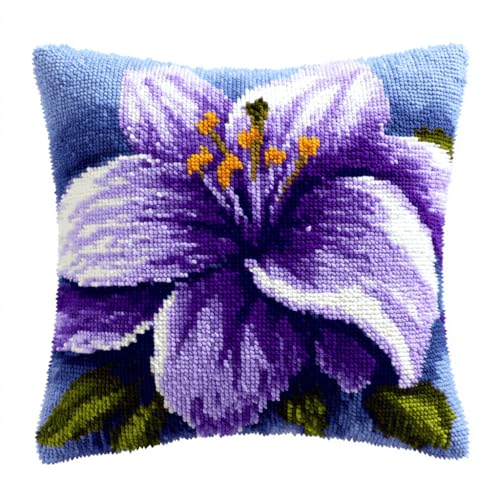 VwrxnchCoatx Knüpfteppich Zum Selber Knüpf-Sets Mit Kissen Knüpfen-Set 43X43Cm Kissenbezug-Set Für Erwachsene Und Kinder Latch Hook Kit Heimaccessoire（Lilienblüte） von VwrxnchCoatx